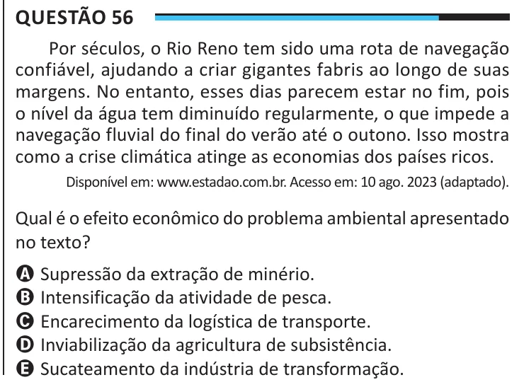 Questão 56 do ENEM 2025, aplicação regular, como saiu no caderno de prova