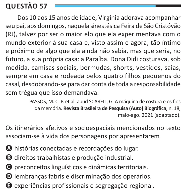 Questão 57 do ENEM 2025, aplicação regular, como saiu no caderno de prova