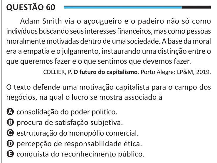 Questão 60 do ENEM 2025, aplicação regular, como saiu no caderno de prova