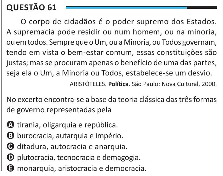 Questão 61 do ENEM 2025, aplicação regular, como saiu no caderno de prova