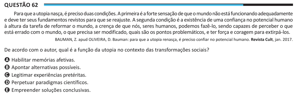 Questão 62 do ENEM 2025, aplicação regular, como saiu no caderno de prova