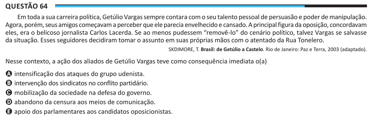 Questão 64 do ENEM 2025, aplicação regular, como saiu no caderno de prova