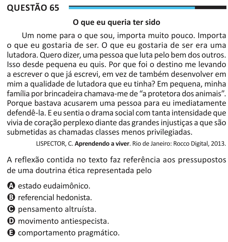 Questão 65 do ENEM 2025, aplicação regular, como saiu no caderno de prova
