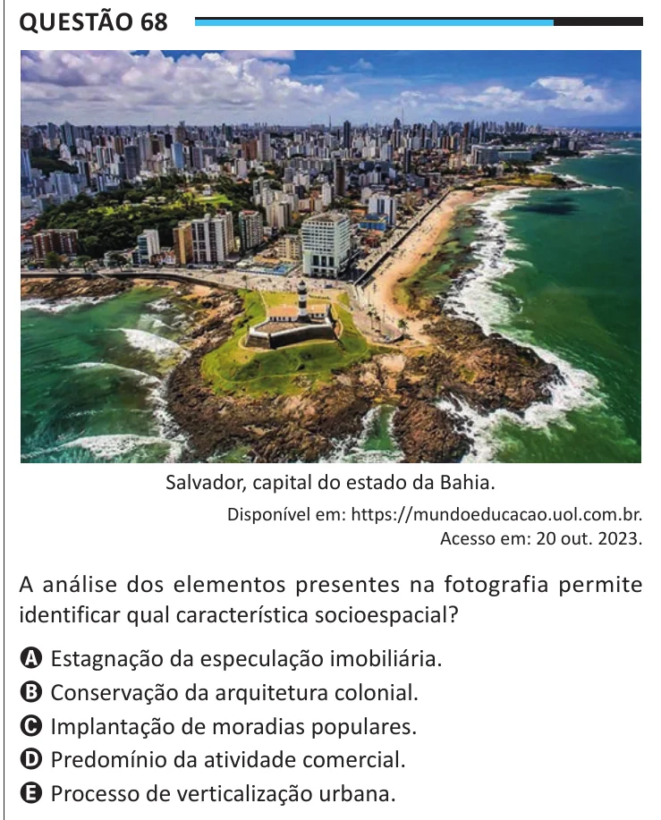 Questão 68 do ENEM 2025, aplicação regular, como saiu no caderno de prova