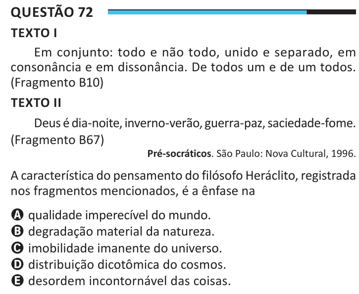 Questão 72 do ENEM 2025, aplicação regular, como saiu no caderno de prova