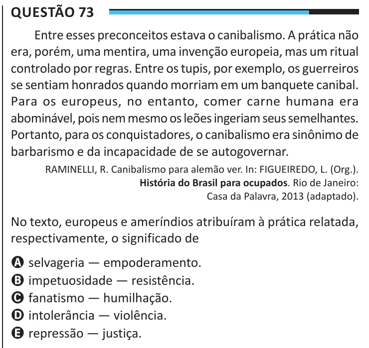 Questão 73 do ENEM 2025, aplicação regular, como saiu no caderno de prova