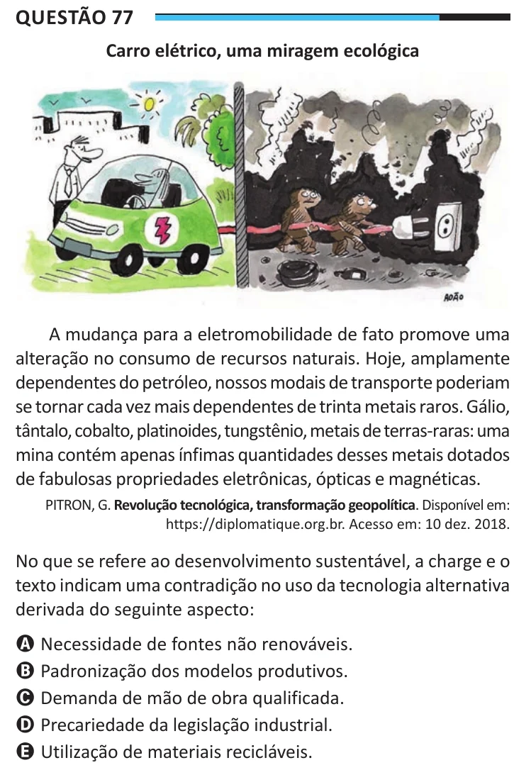 Questão 77 do ENEM 2025, aplicação regular, como saiu no caderno de prova