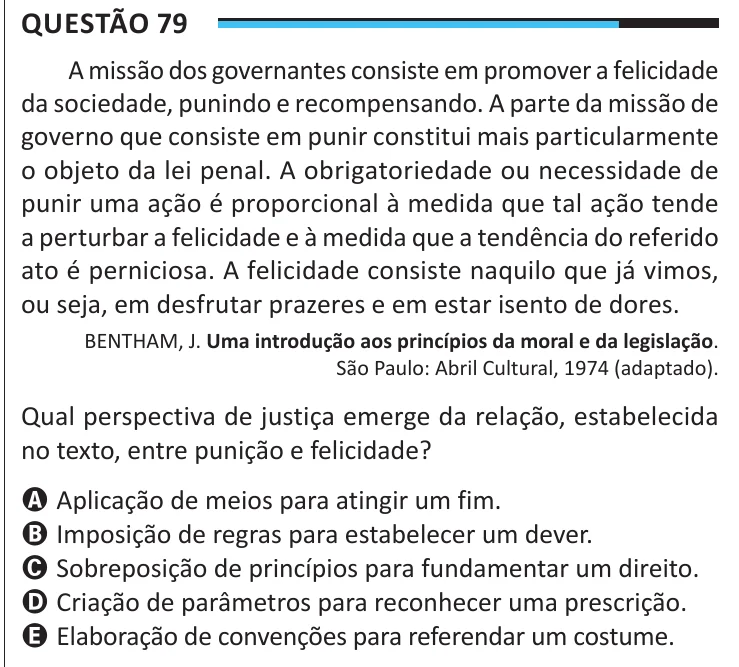 Questão 79 do ENEM 2025, aplicação regular, como saiu no caderno de prova