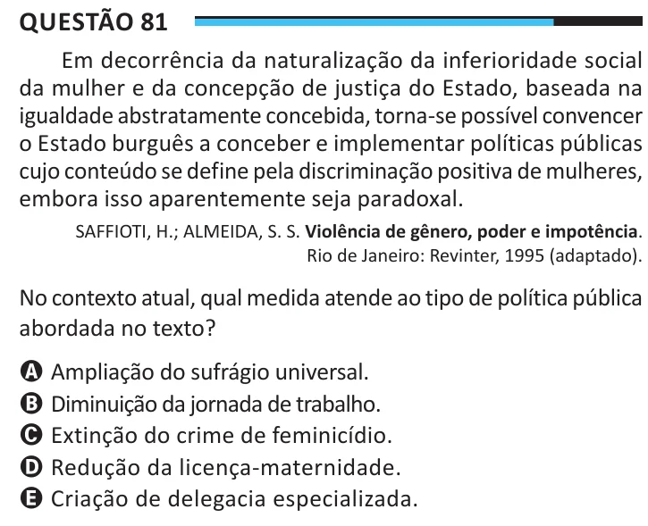 Questão 81 do ENEM 2025, aplicação regular, como saiu no caderno de prova