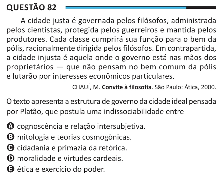 Questão 82 do ENEM 2025, aplicação regular, como saiu no caderno de prova