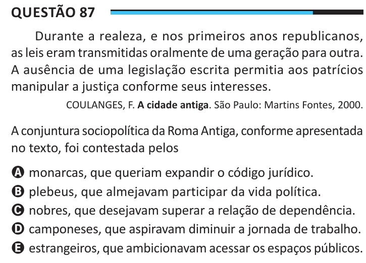 Questão 87 do ENEM 2025, aplicação regular, como saiu no caderno de prova