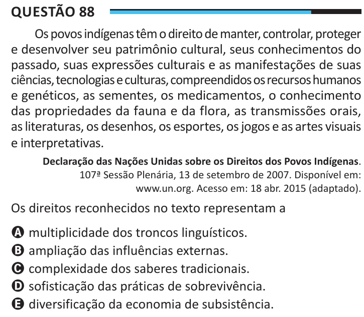 Questão 88 do ENEM 2025, aplicação regular, como saiu no caderno de prova