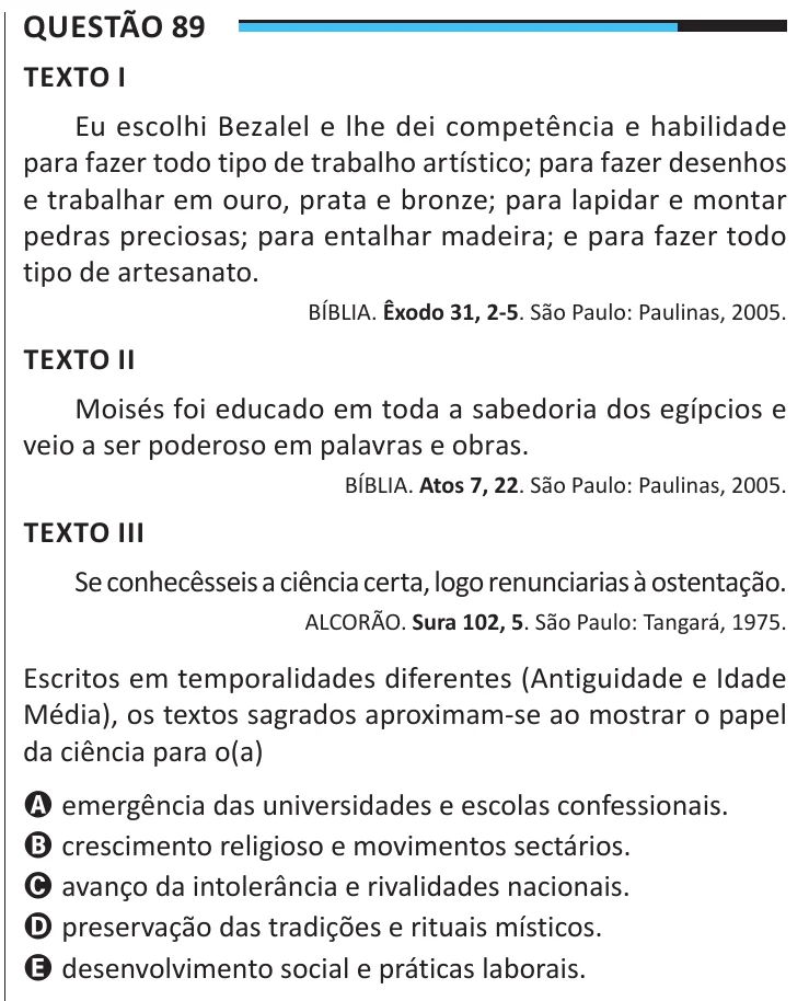 Questão 89 do ENEM 2025, aplicação regular, como saiu no caderno de prova