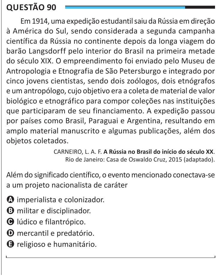Questão 90 do ENEM 2025, aplicação regular, como saiu no caderno de prova