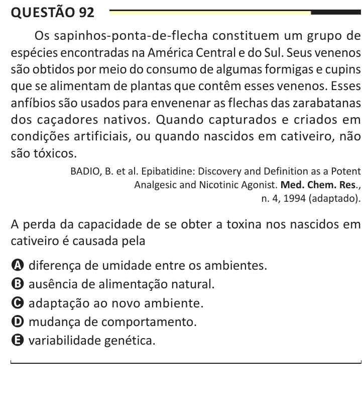 Questão 92 do ENEM 2025, aplicação regular, como saiu no caderno de prova