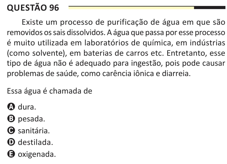 Questão 96 do ENEM 2025, aplicação regular, como saiu no caderno de prova