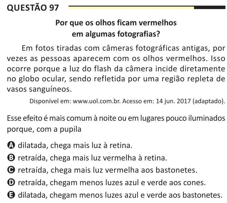 Questão 97 do ENEM 2025, aplicação regular, como saiu no caderno de prova