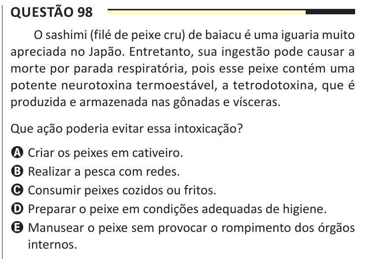 Questão 98 do ENEM 2025, aplicação regular, como saiu no caderno de prova