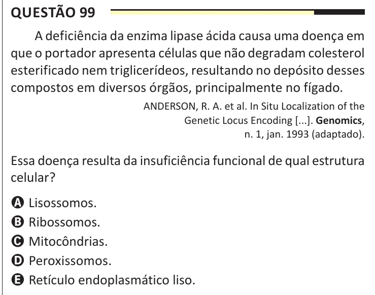 Questão 99 do ENEM 2025, aplicação regular, como saiu no caderno de prova