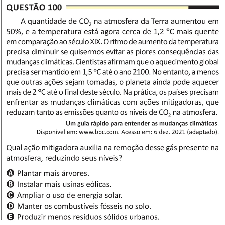 Questão 100 do ENEM 2025, aplicação regular, como saiu no caderno de prova