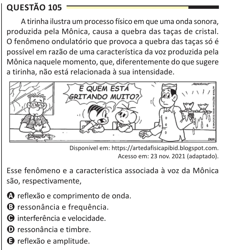 Questão 105 do ENEM 2025, aplicação regular, como saiu no caderno de prova