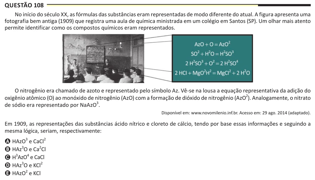 Questão 108 do ENEM 2025, aplicação regular, como saiu no caderno de prova