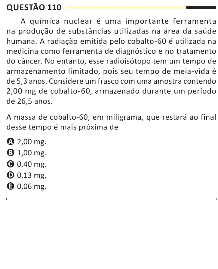 Questão 110 do ENEM 2025, aplicação regular, como saiu no caderno de prova