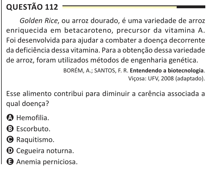 Questão 112 do ENEM 2025, aplicação regular, como saiu no caderno de prova