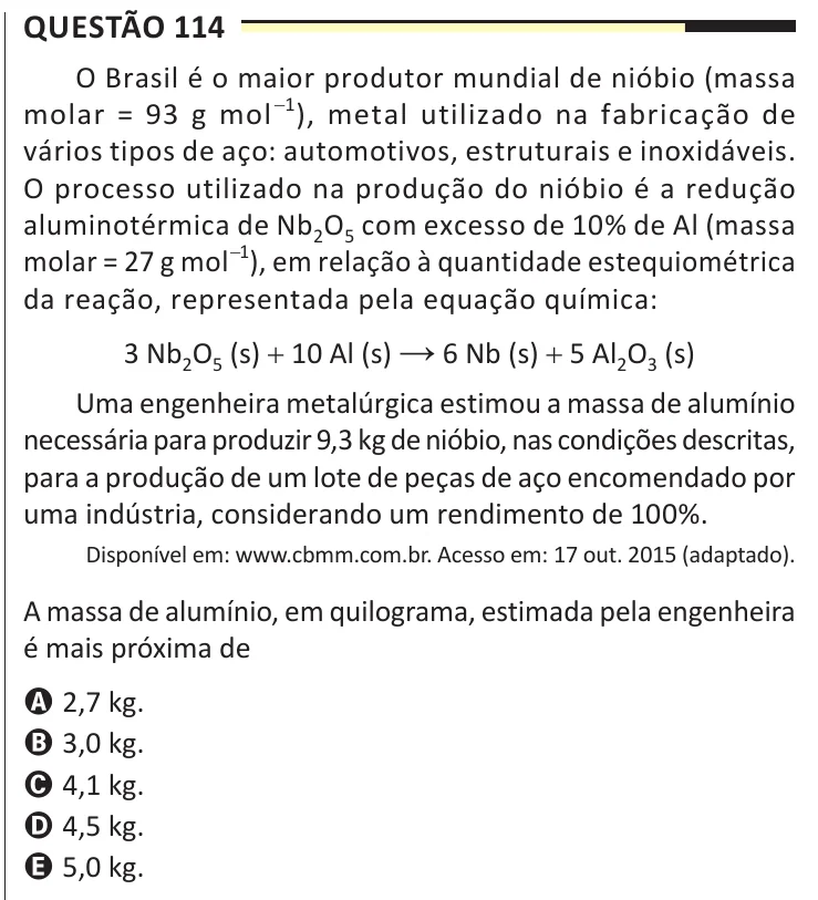 Questão 114 do ENEM 2025, aplicação regular, como saiu no caderno de prova