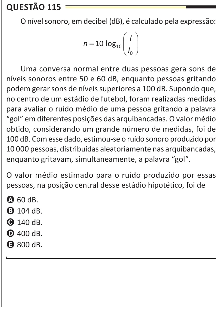 Questão 115 do ENEM 2025, aplicação regular, como saiu no caderno de prova