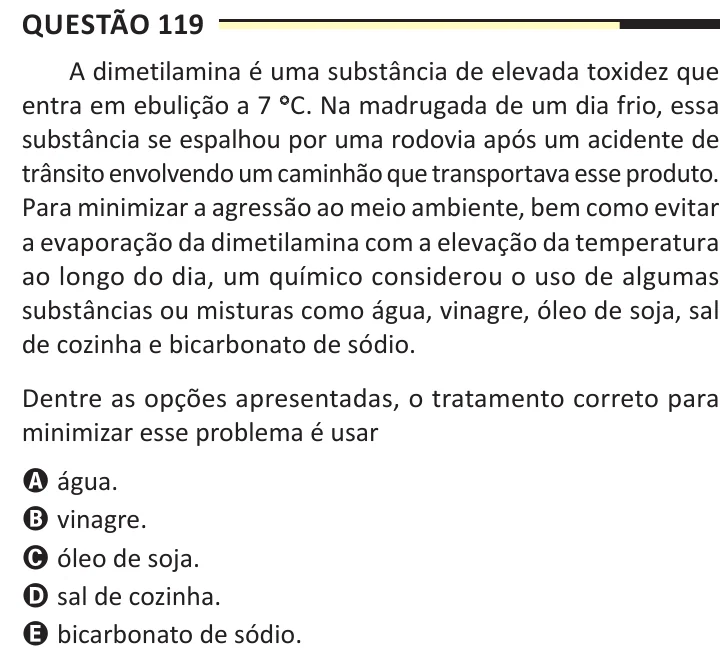 Questão 119 do ENEM 2025, aplicação regular, como saiu no caderno de prova