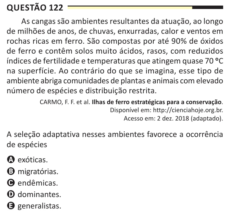 Questão 122 do ENEM 2025, aplicação regular, como saiu no caderno de prova