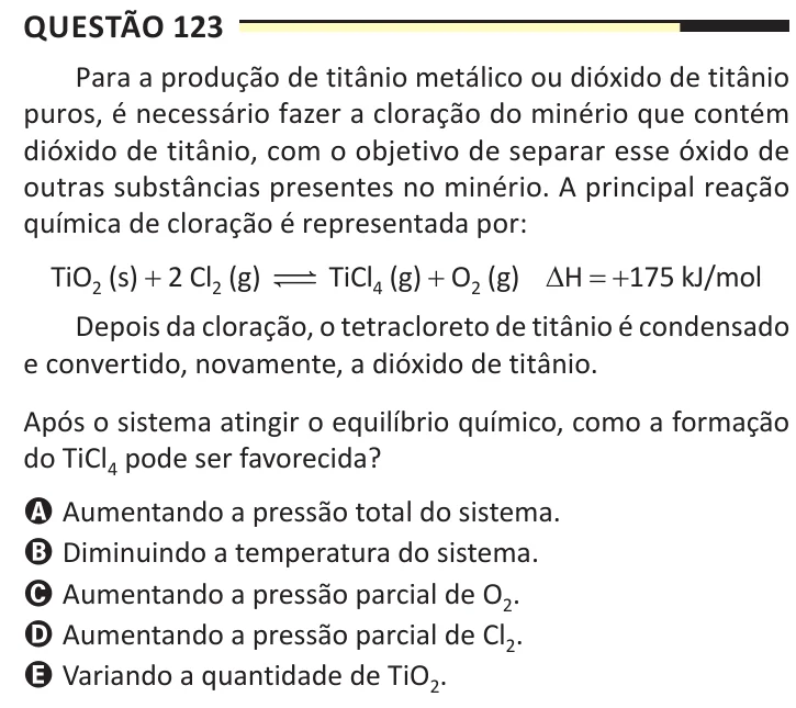 Questão 123 do ENEM 2025, aplicação regular, como saiu no caderno de prova