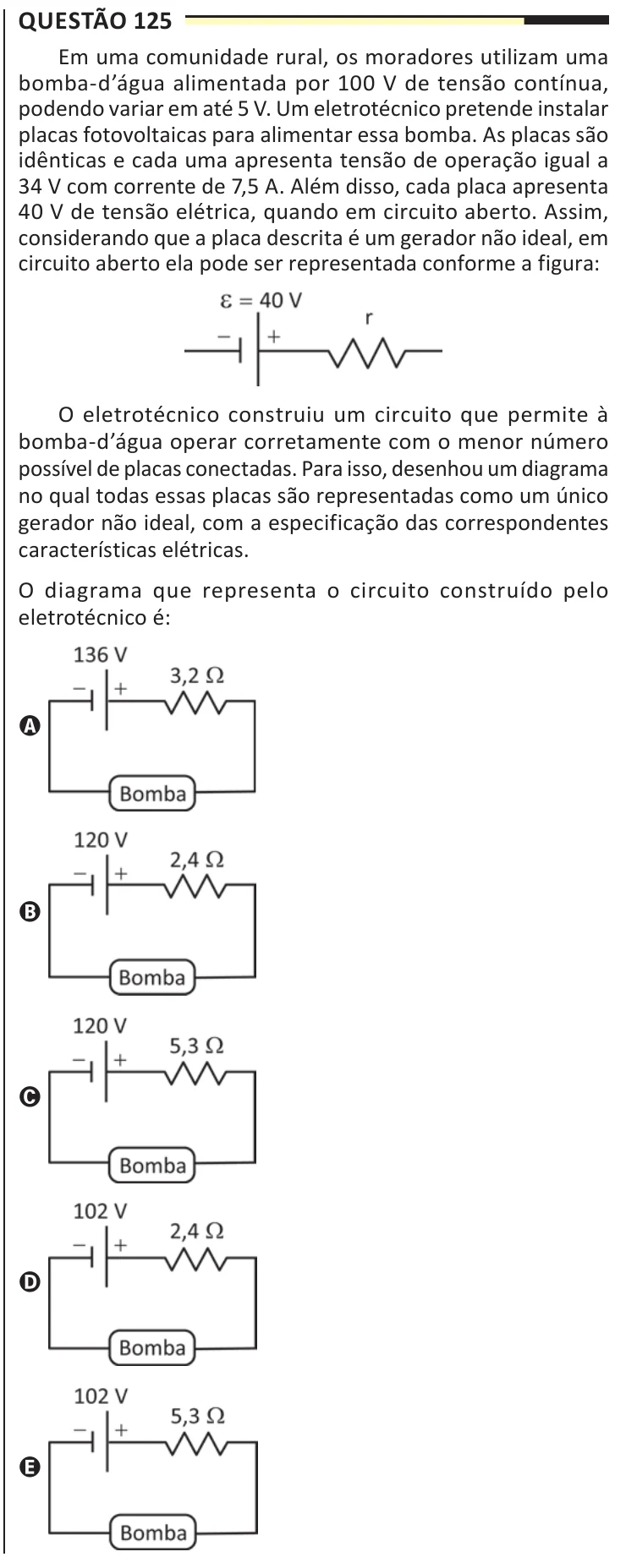 Questão 125 do ENEM 2025, aplicação regular, como saiu no caderno de prova
