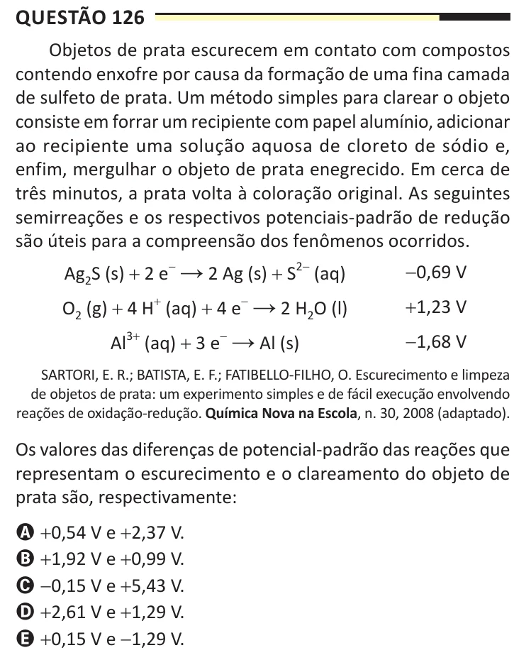Questão 126 do ENEM 2025, aplicação regular, como saiu no caderno de prova