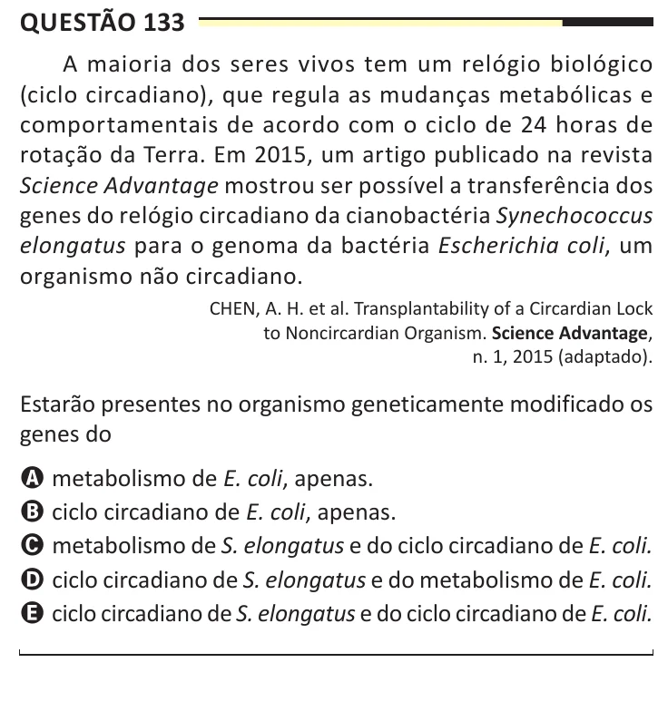 Questão 133 do ENEM 2025, aplicação regular, como saiu no caderno de prova
