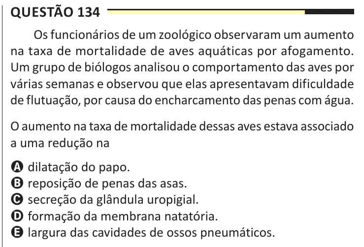Questão 134 do ENEM 2025, aplicação regular, como saiu no caderno de prova