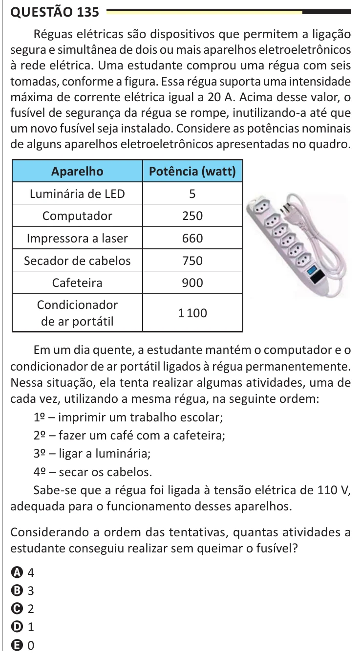 Questão 135 do ENEM 2025, aplicação regular, como saiu no caderno de prova
