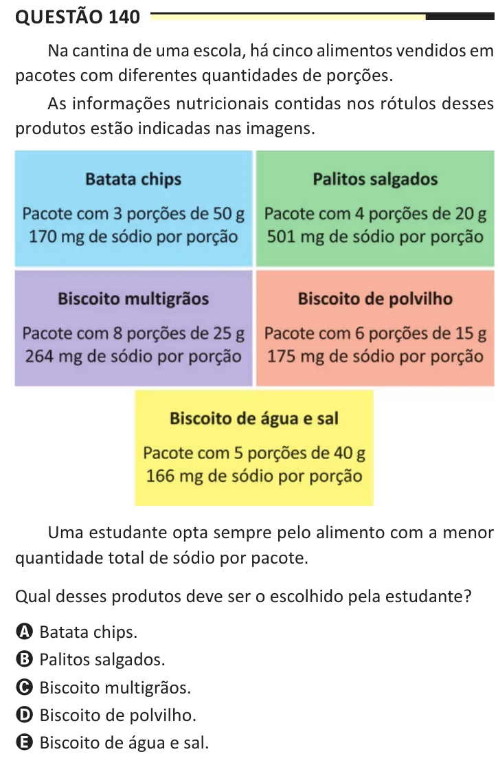 Questão 140 do ENEM 2025, aplicação regular, como saiu no caderno de prova