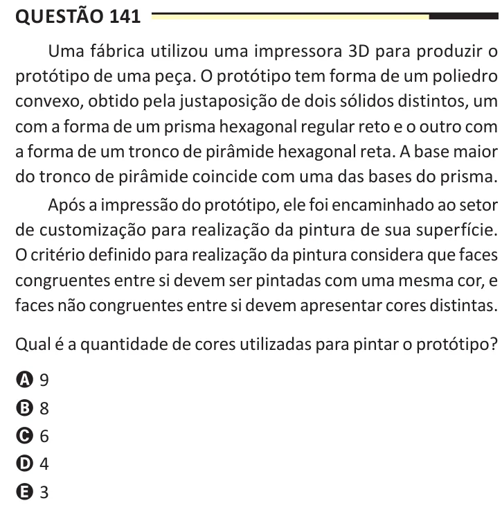 Questão 141 do ENEM 2025, aplicação regular, como saiu no caderno de prova
