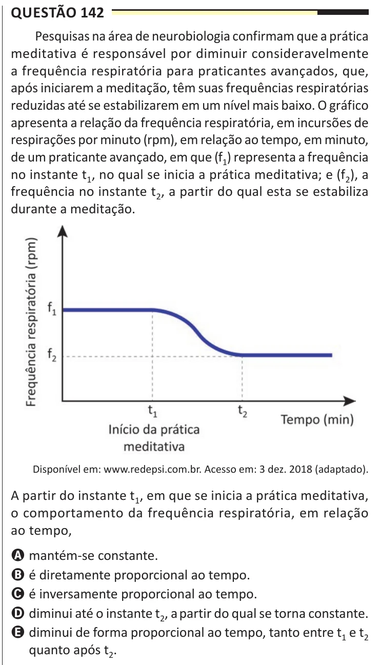 Questão 142 do ENEM 2025, aplicação regular, como saiu no caderno de prova