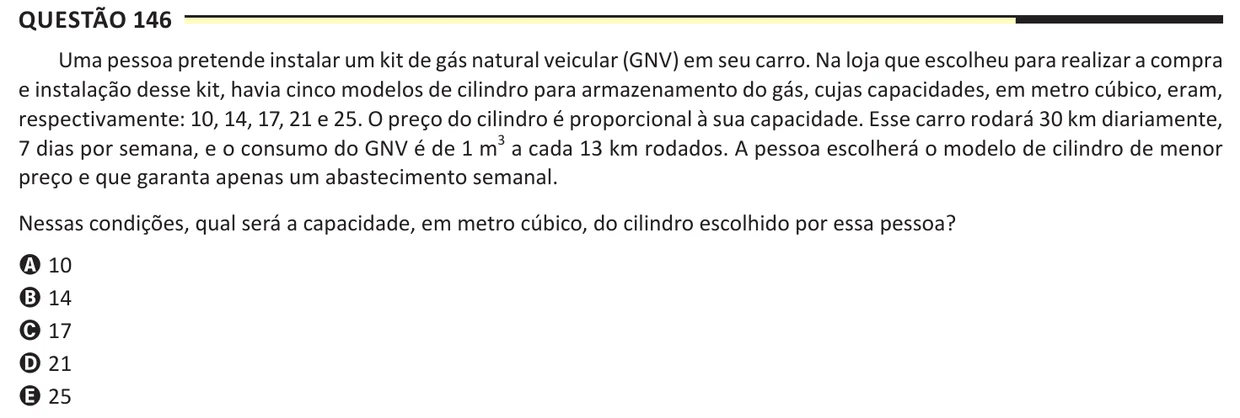 Questão 146 do ENEM 2025, aplicação regular, como saiu no caderno de prova