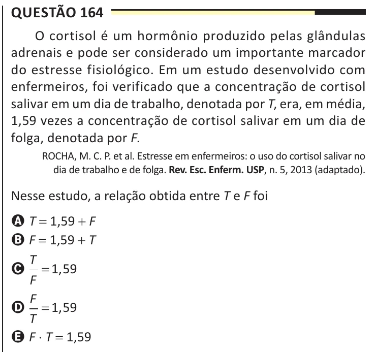 Questão 164 do ENEM 2025, aplicação regular, como saiu no caderno de prova