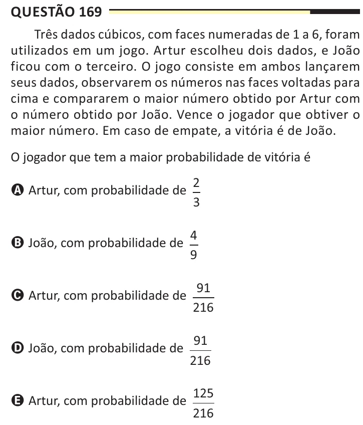 Questão 169 do ENEM 2025, aplicação regular, como saiu no caderno de prova