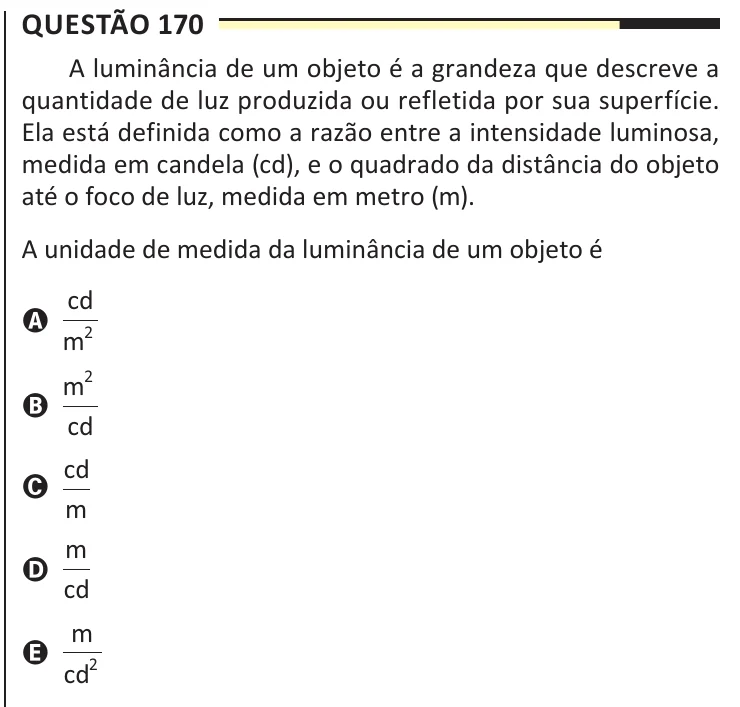 Questão 170 do ENEM 2025, aplicação regular, como saiu no caderno de prova