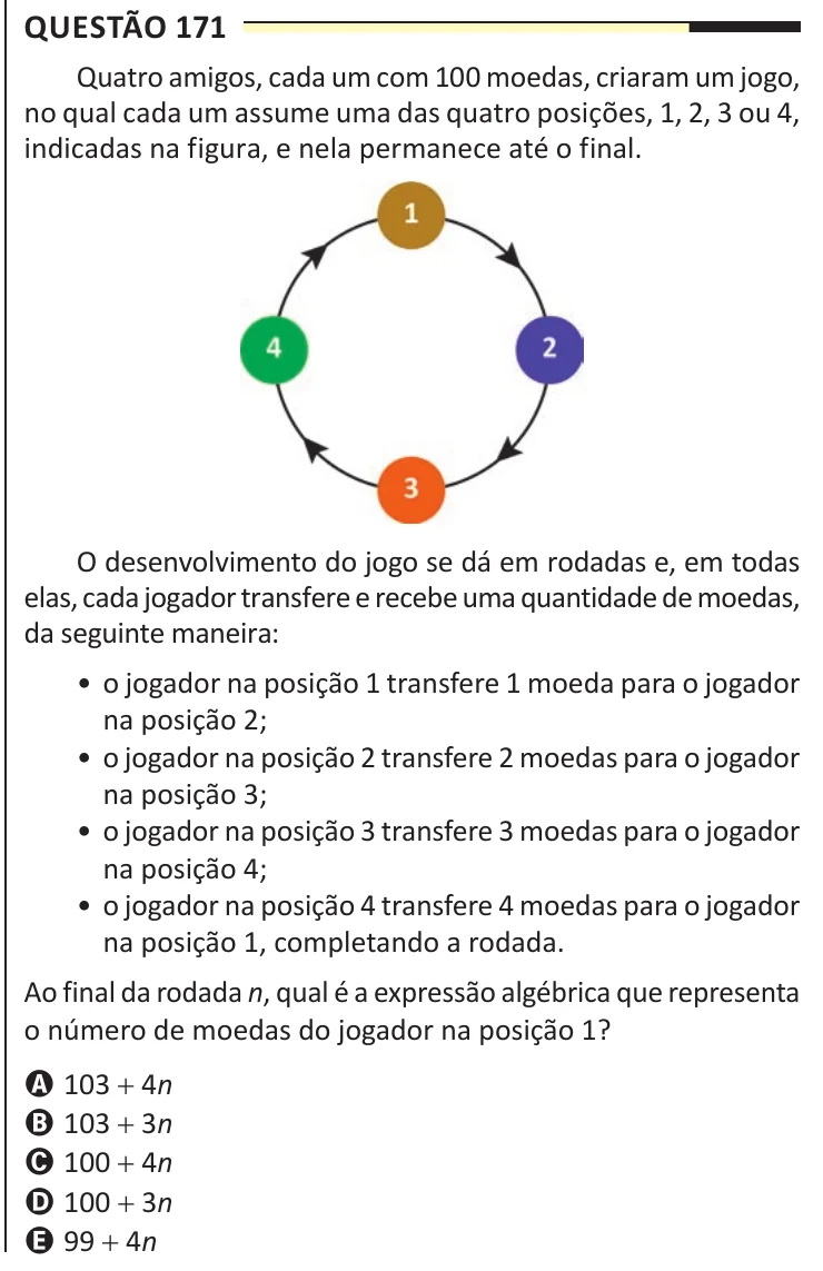 Questão 171 do ENEM 2025, aplicação regular, como saiu no caderno de prova