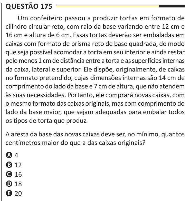 Questão 175 do ENEM 2025, aplicação regular, como saiu no caderno de prova