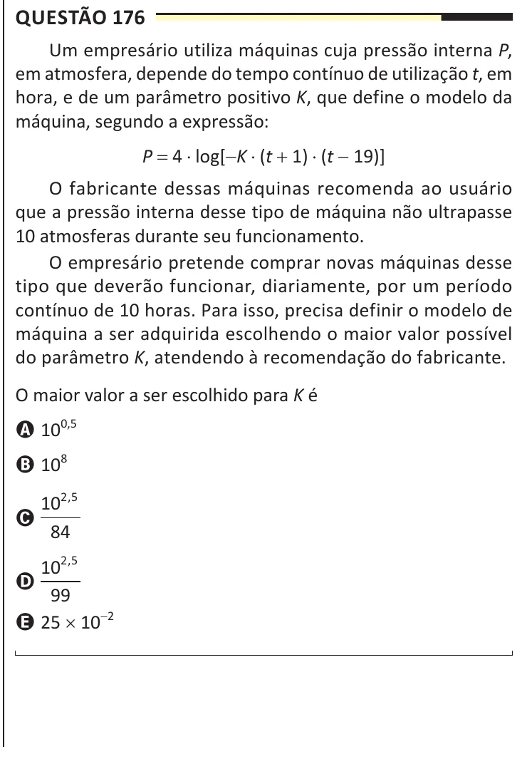 Questão 176 do ENEM 2025, aplicação regular, como saiu no caderno de prova