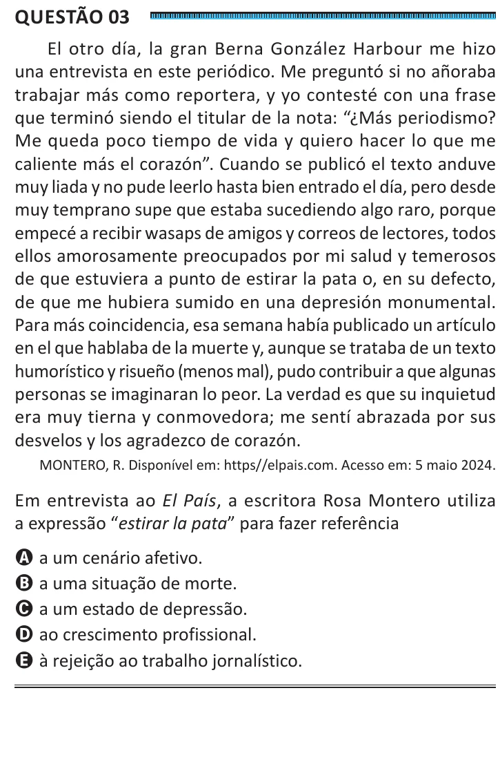 Questão 3 do ENEM 2025, segunda aplicação, como saiu no caderno de prova