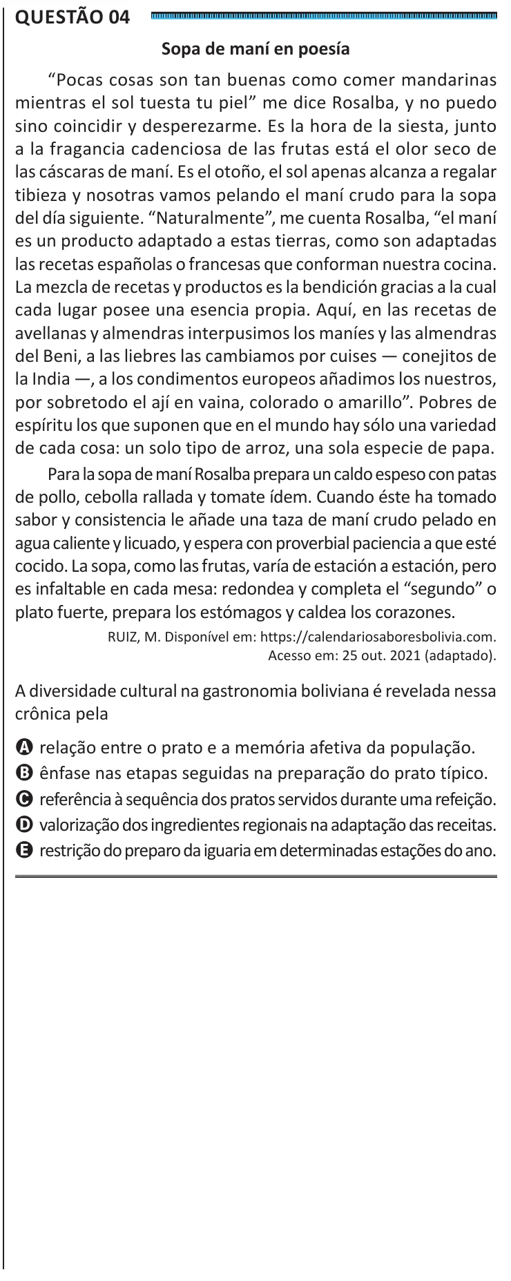 Questão 4 do ENEM 2025, segunda aplicação, como saiu no caderno de prova